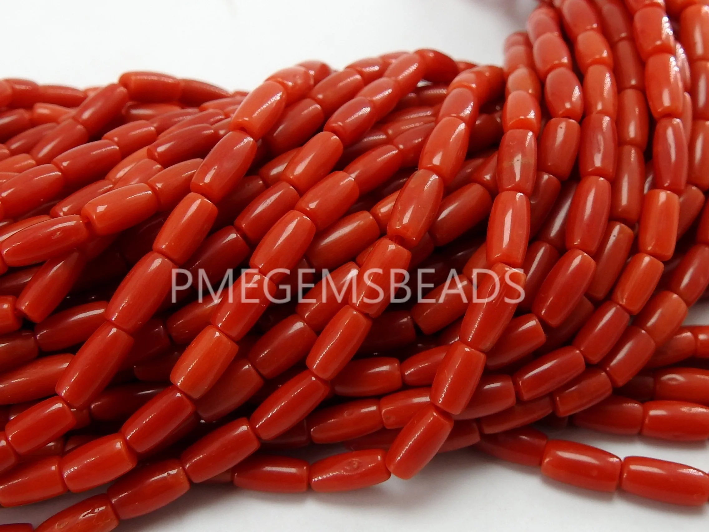 Red Coral Smooth Barrel Bead Drum Cylinder Tube Wholesale Price Natural Loose Stone Necklace Handmade