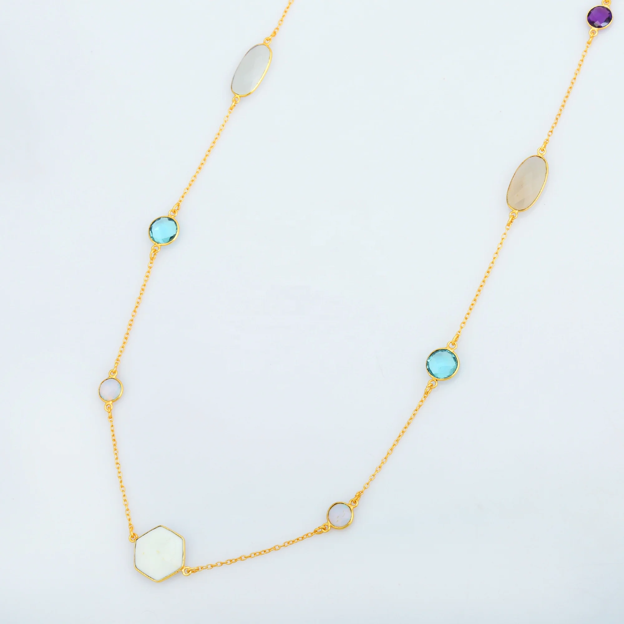 Top Trendy And Fashionable Multi Stones Chain Necklaces With 925 Sterling Silver For Women And Girls