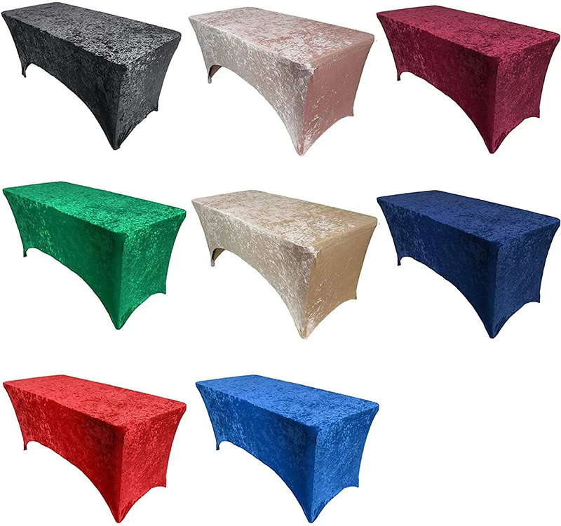 Wholesale Luxury White Velvet Spandex Table Cover Set Parties Weddings Stretch Tablecloth Birthday Celebration Tabletop Decor