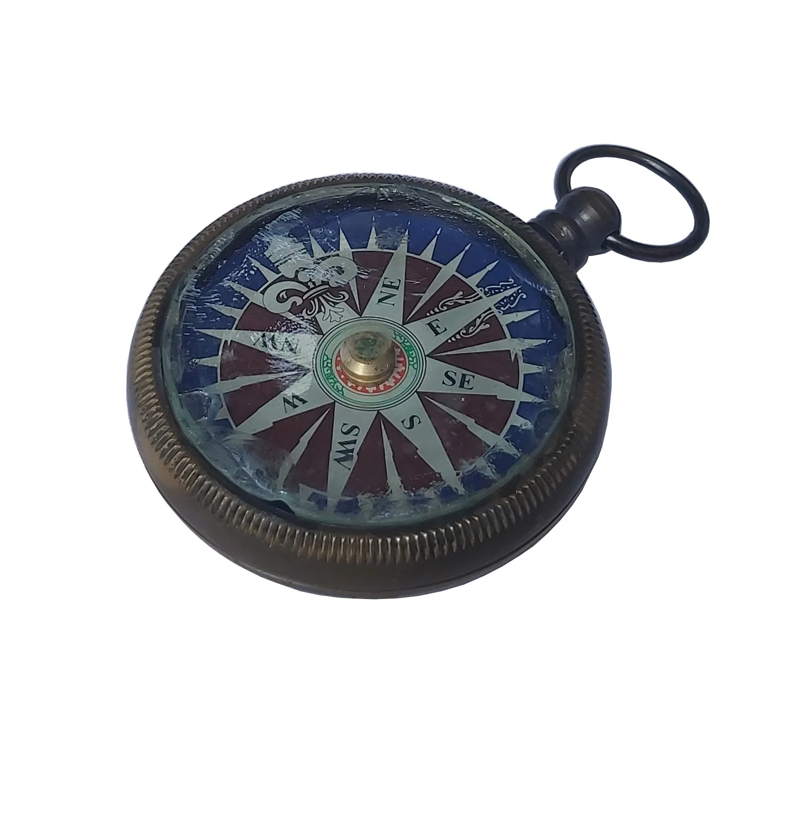 Top Selling Brass Antique Sundial Compass nautical vintage shiny brass flip cover outdoor compass with leather case