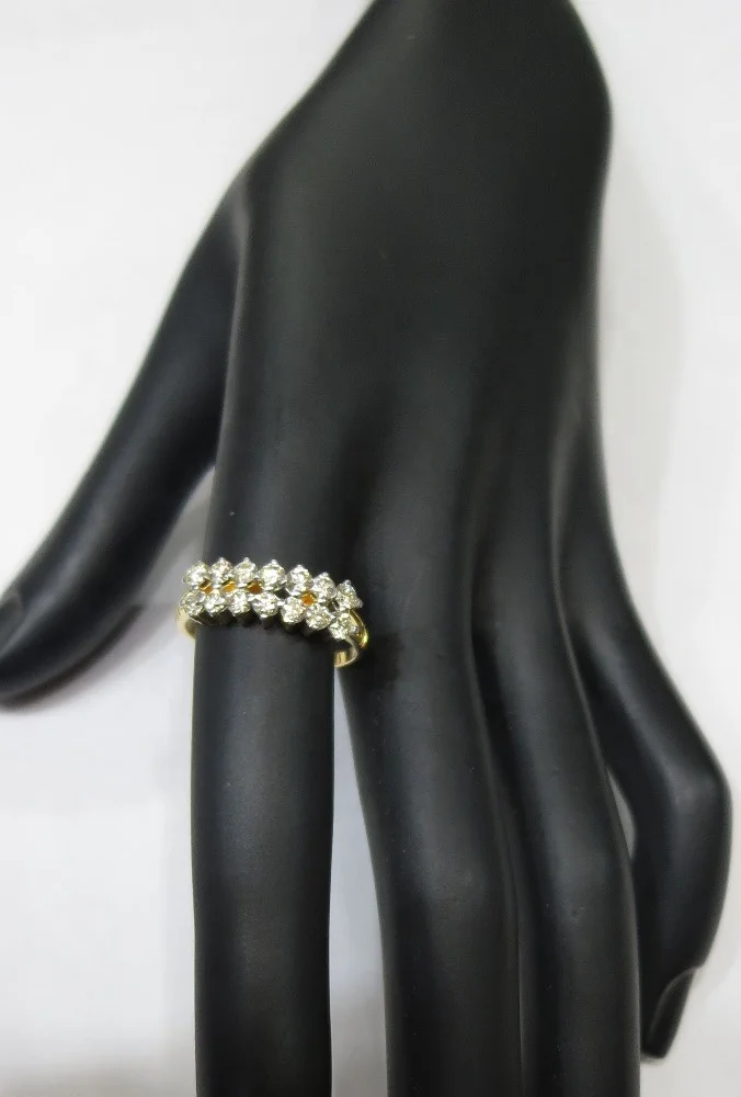 Real Yellow Gold Diamond Ring 18K 0.84cts 2.700 Grams Double Line Diamonds Brilliant Cut VS Clarity G Color