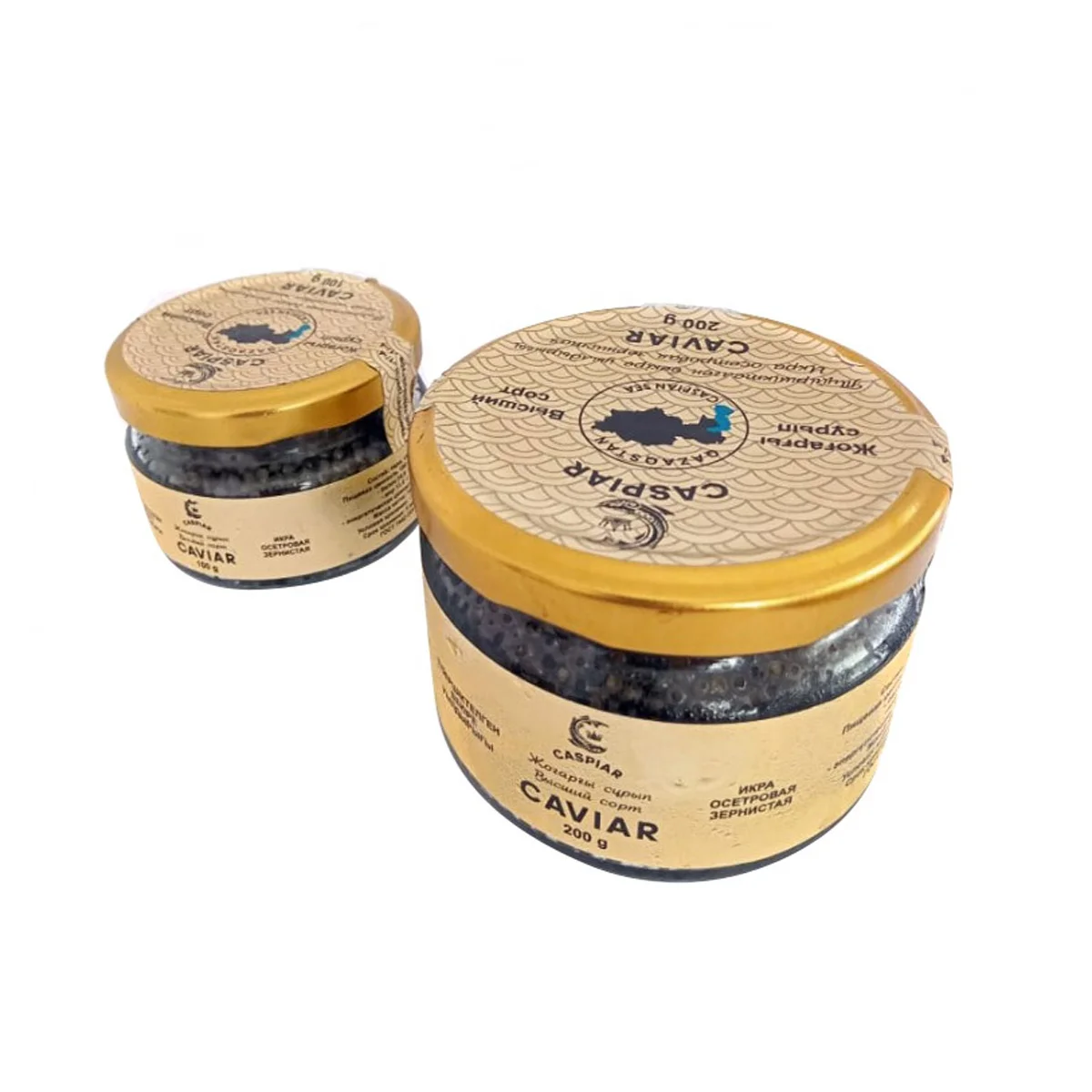 Gourmet farm-raised sturgeon roe packaged in jar from manufacturer
