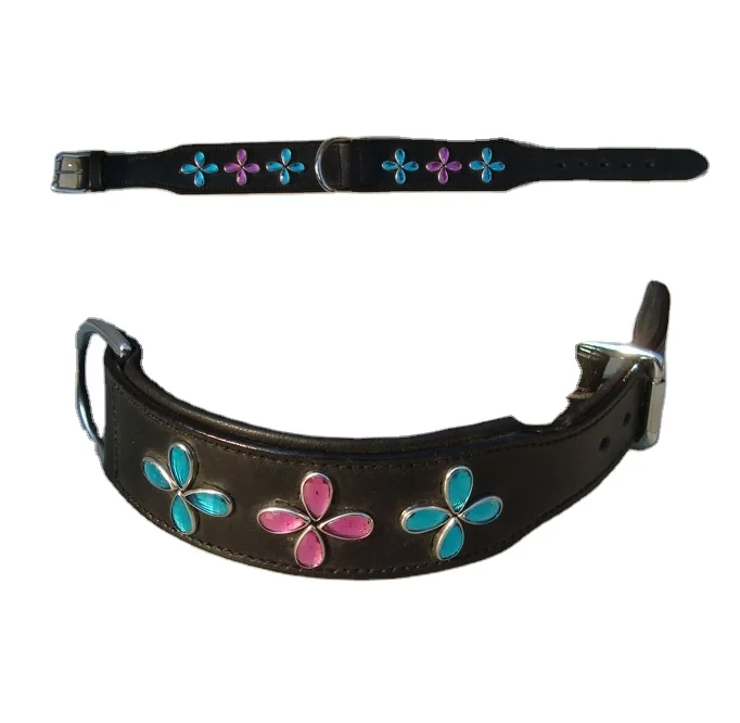 Dog Collar With Studs On High Quality Drum Dyed Indian Leather With Brass Buckles,Clips And Nylon Tread Pattern