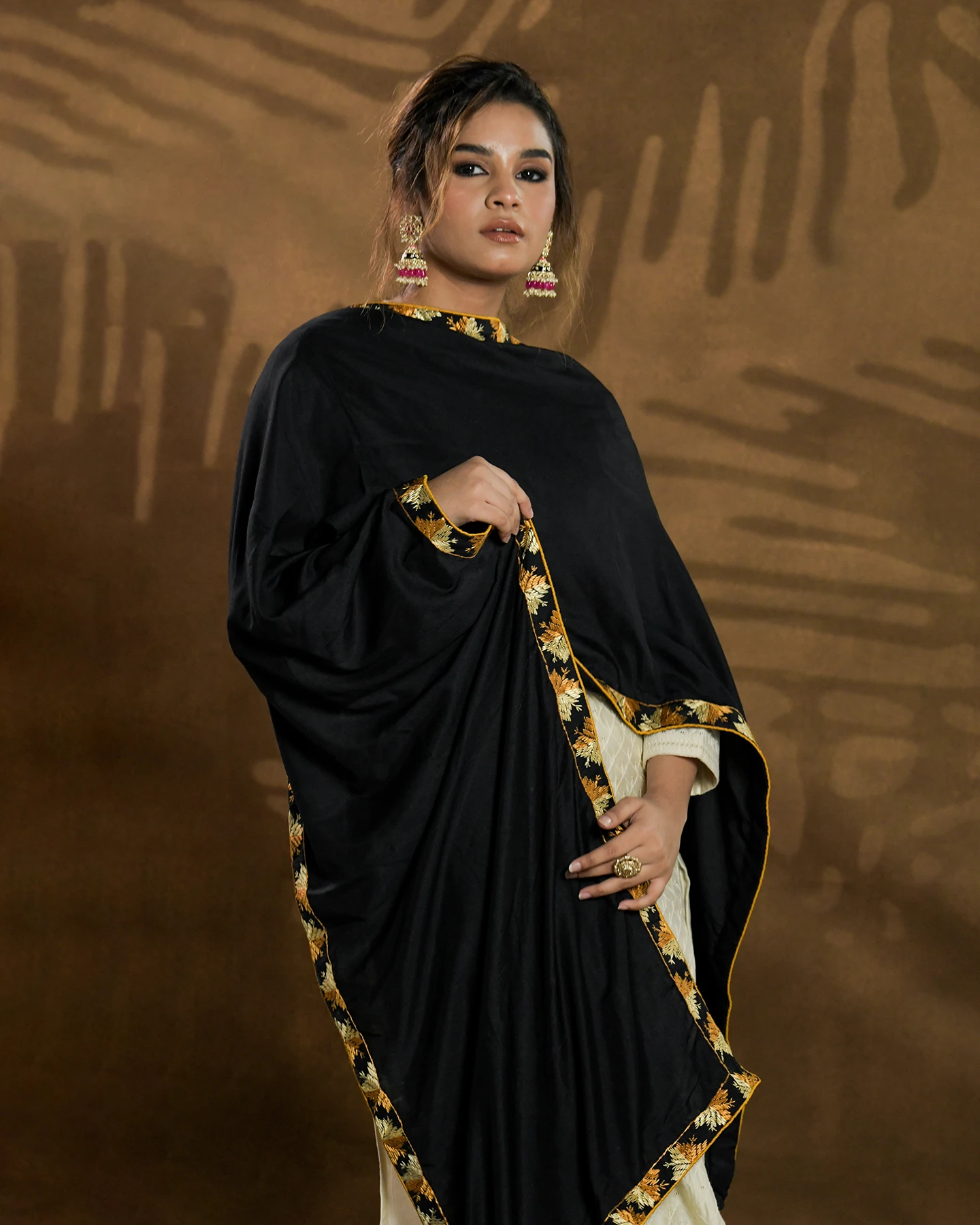 Top Quality Pure silk Handmade Hand Embroidered Phulkari black Women Wear dupatta