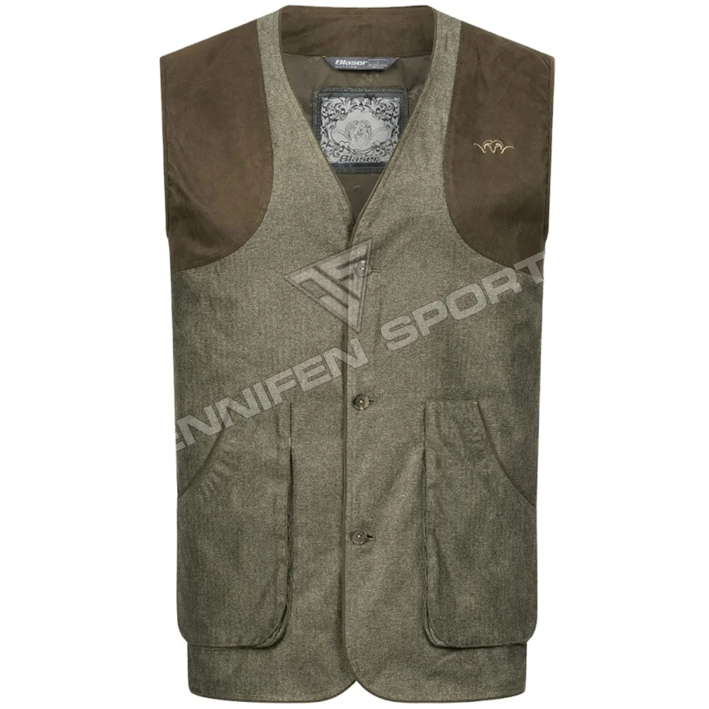 High Quality Twin Color Hunting Vest Shell Wool/Synthetic Fabric Zipper Closing Front Pockets Inside Polyester Lining