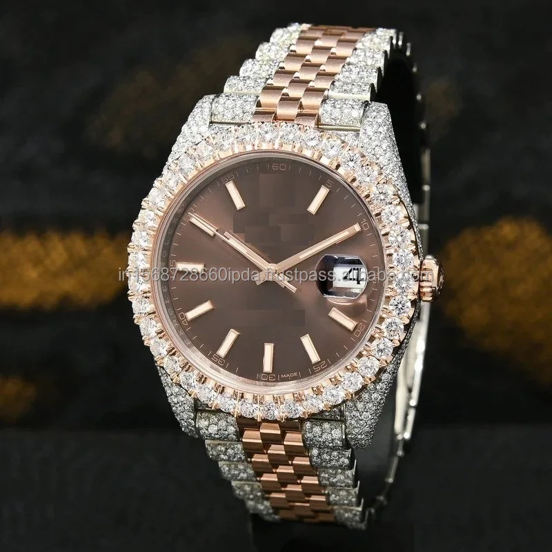 OEM ODM low MOQ iced out watch high end custom logo factory prices moissanite diamond wrist watch for woman