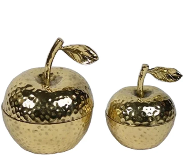 decorative brass apple shaped jar with lid for hotel home decration