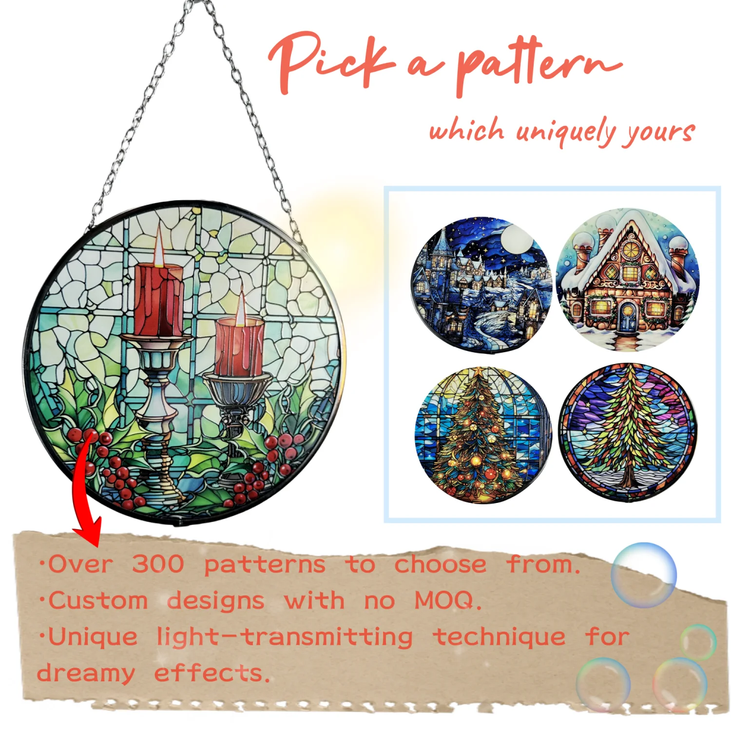 Sunbeam Diffusion Suncatcher Starry Night Village: Handcrafted Enchanted Forest Mosaic Glass Bird Glass 10 Ornaments Blue 0.4mm