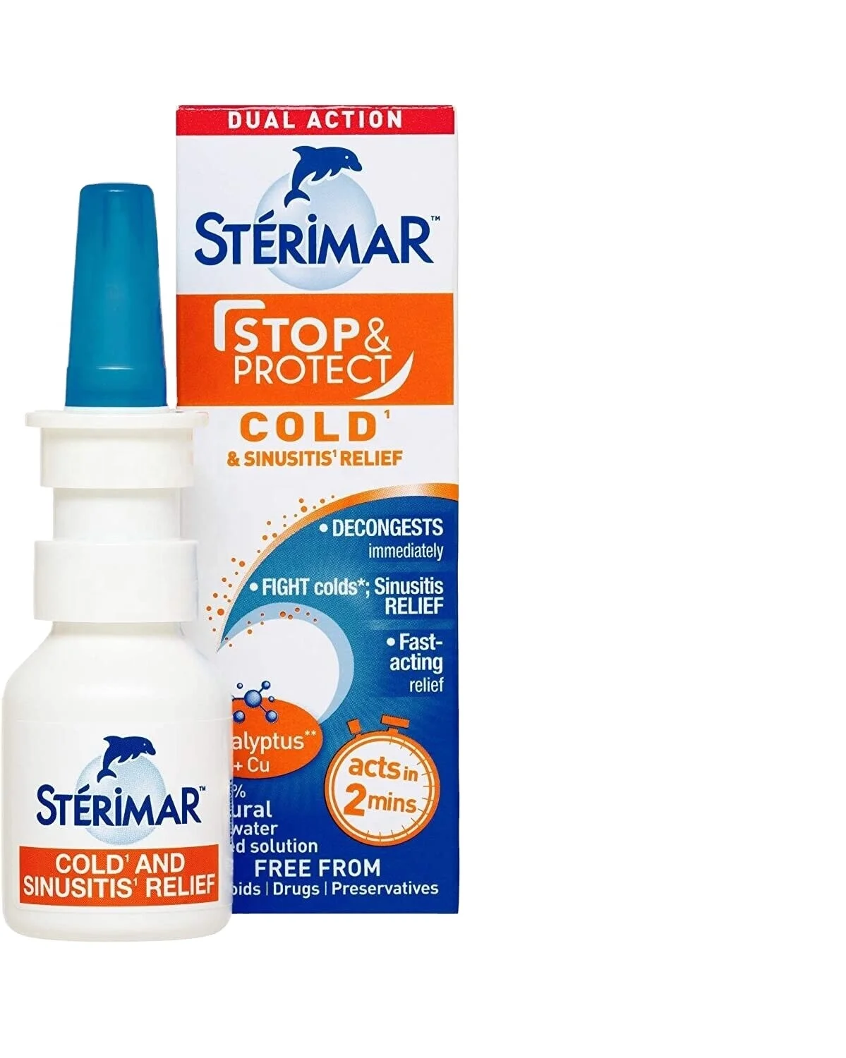 Спрей для носа Sterimar Stop & Protect от холода и синуса-20 мл 100% натурального раствора на основе морской воды