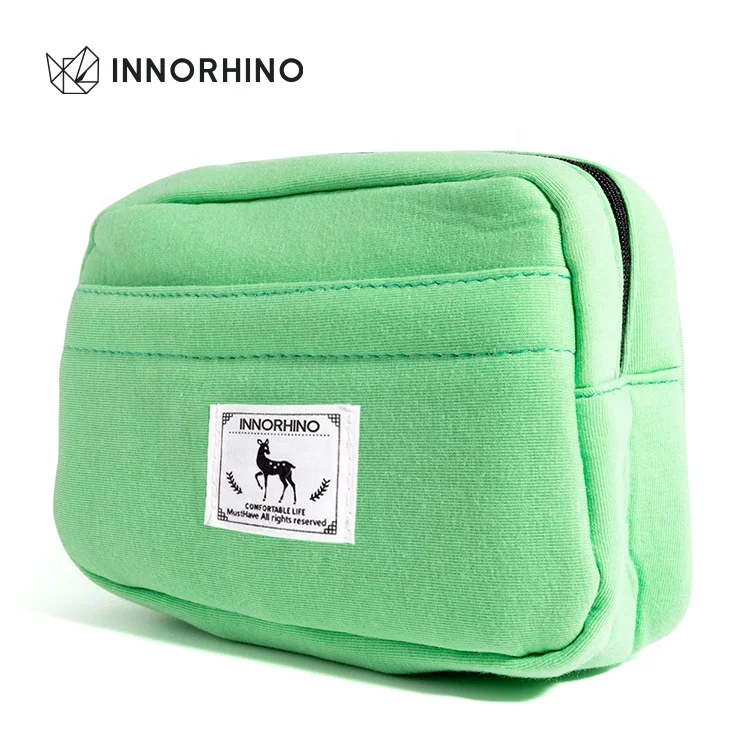 Custom Cotton Composite Silk Fabric Toiletry Bags Travel Organizer Cosmetic Bag With Logo INNORHINO