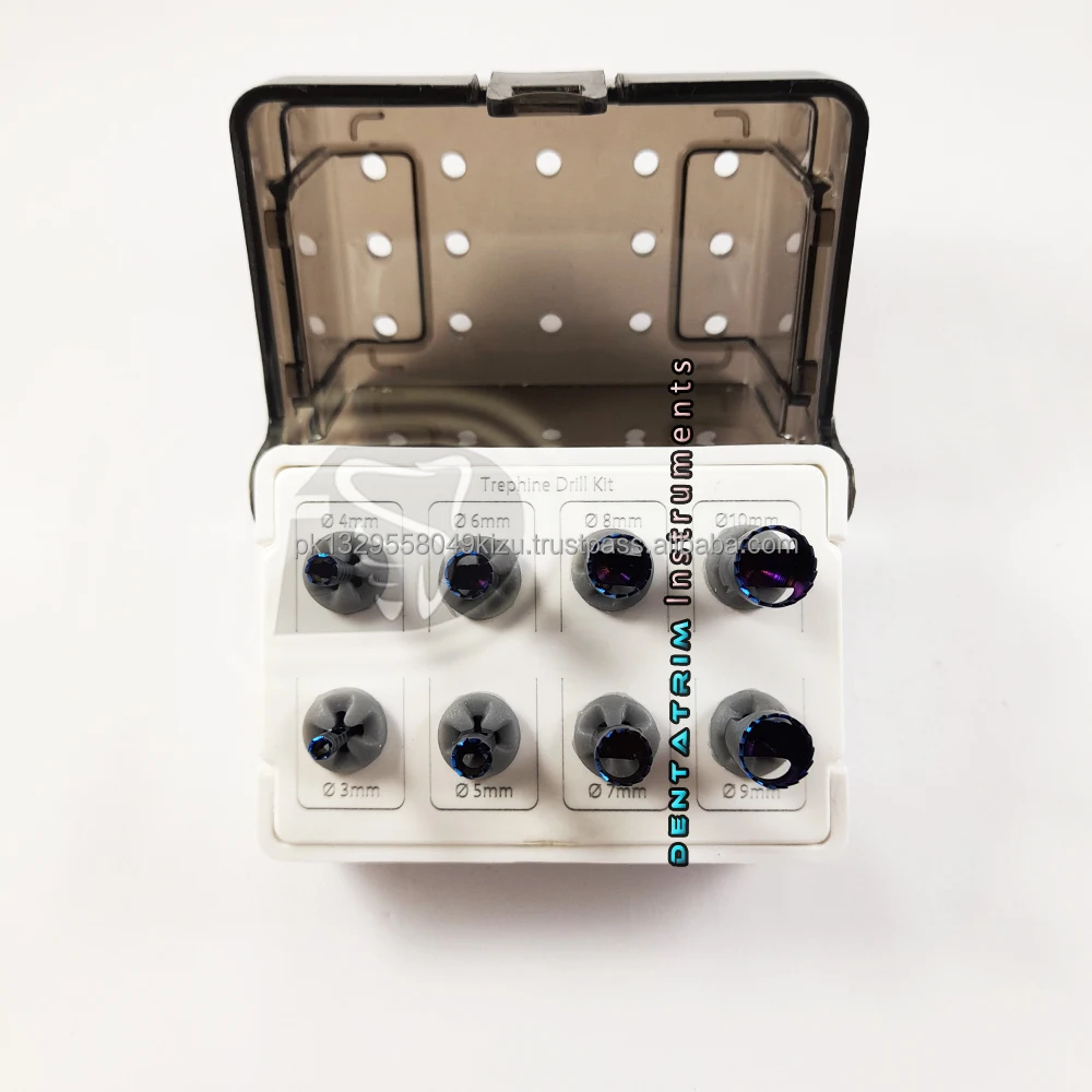 New Design Dental Trephine Drills Kit Custom Logo Wholesale Implant Trephine Burs Titanium Coated CE Dentistry Instruments