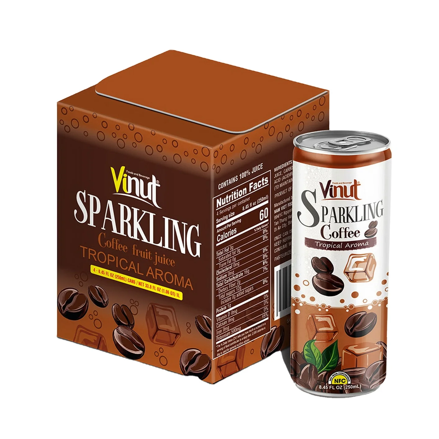 
250ml Carbonated drinks VINUT Can (Tinned) Tropical Coffee Aroma Sellers diet soft drink Custom Private Label 