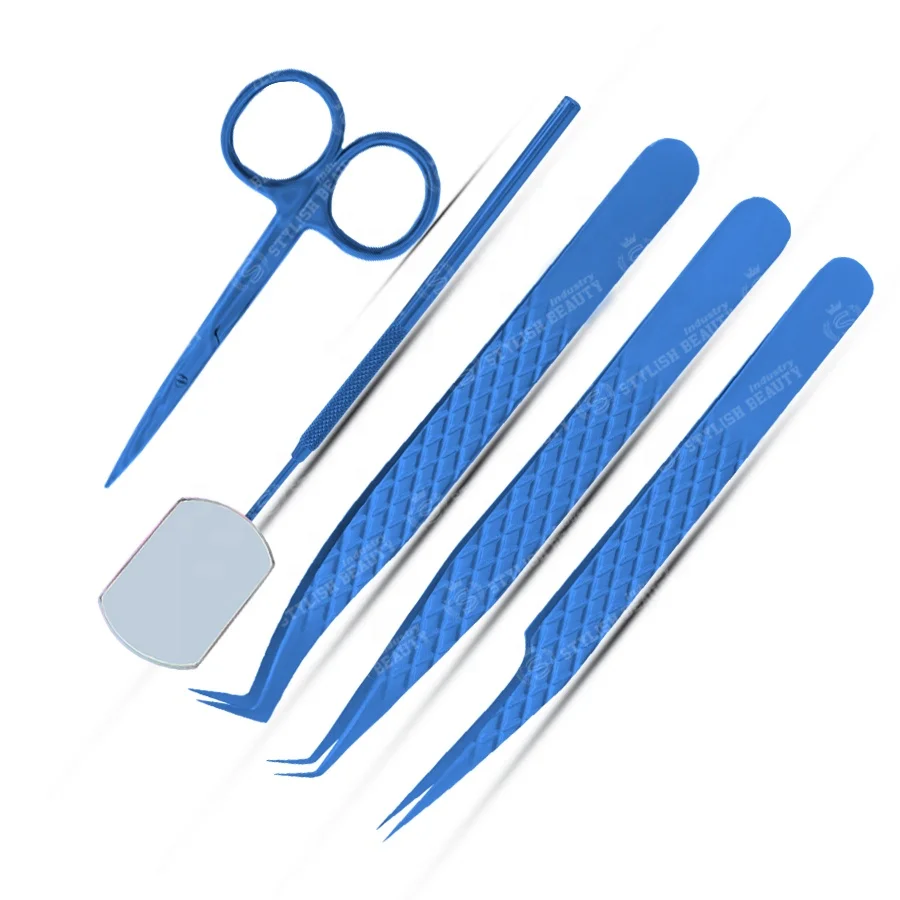 High Quality Professional Eyelash Extension Tweezers Hot Pink Color Custom Logo Eyelash Tweezers With Mirror And Scissor Set