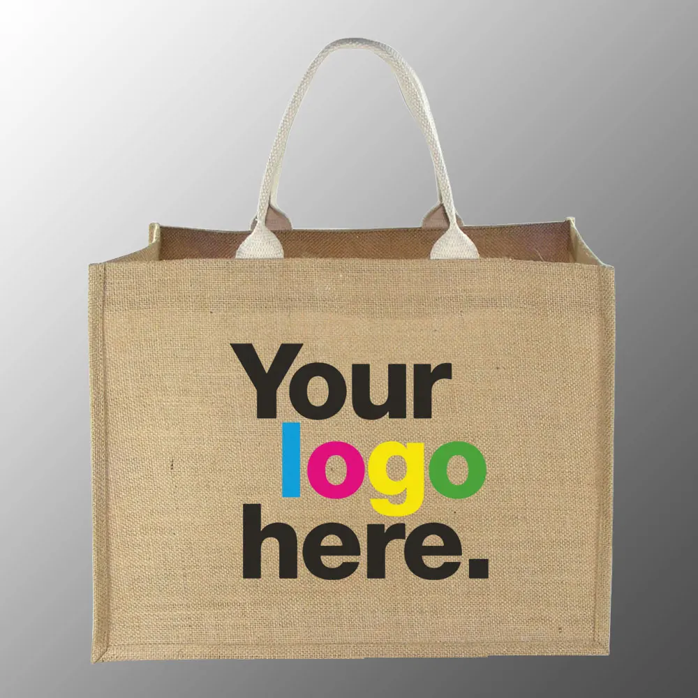 custom screen printed burlap jute tote bag with lamination inside shopping promotion bag custom printed with your logo