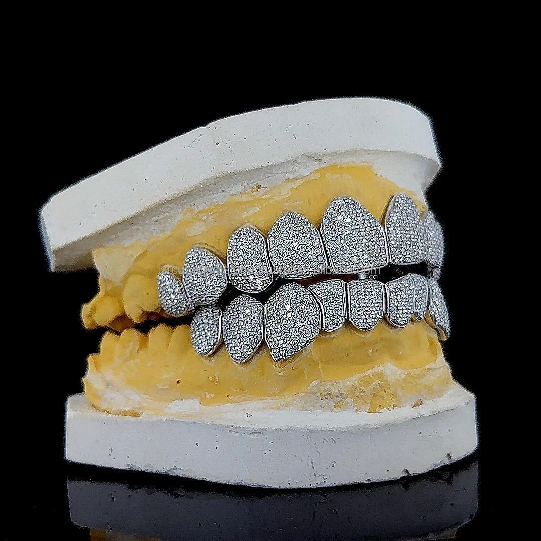 Hip Hop Custom 925 Silver Teeth Grillz Iced Out Moissanite Diamond Grillz Teeth Silver Jewelry Best Price