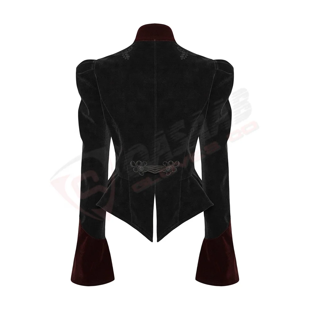 Ladies Victorians Short Gothic Coats Jacket In Red Black With Sleeves