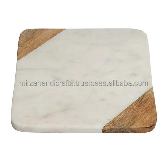 Marble and Wood Cutting Board Square Shape Chopping Boards for Kitchen Marble Charcuterie Board