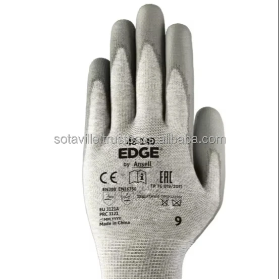 Ansell 48-140 Best Quality PU-coated work gloves with high level of abrasion resistance, grip and comfort, safety hand gloves