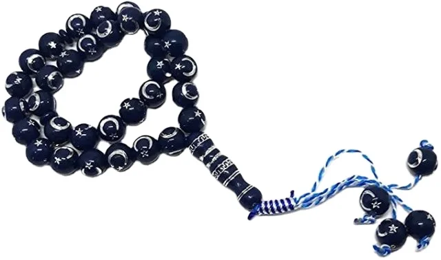 Muslim Bead Tasbih 33 RosaryIslam Prayer dhikr Misbaha with Moon Star Engraved on Islamic Religion Eid Ramadan Gift