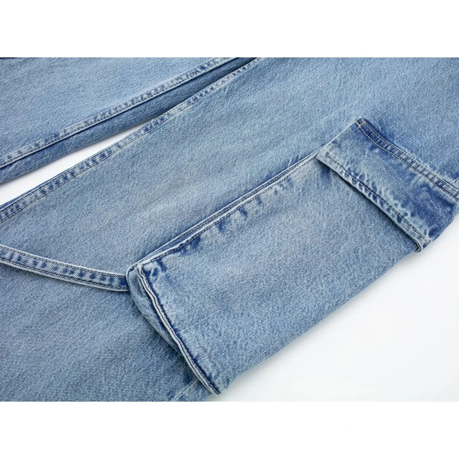 Denim Trousers Chic Lady High Street Pants Cargo 2023 New Clothing Women Mid-RiseJeans with Belt Loops Big Pockets