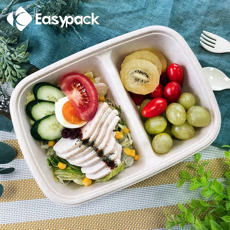 Disposable biodegradable take away food box with 3-comp for food container