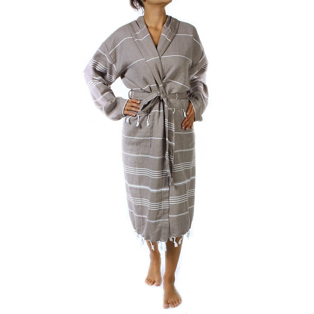 Pure Series Custom Logo Turkish Cotton Luxury Bathrobes for Women Men Lightweight Absorbent Hooded Hotel Robes with Tassels