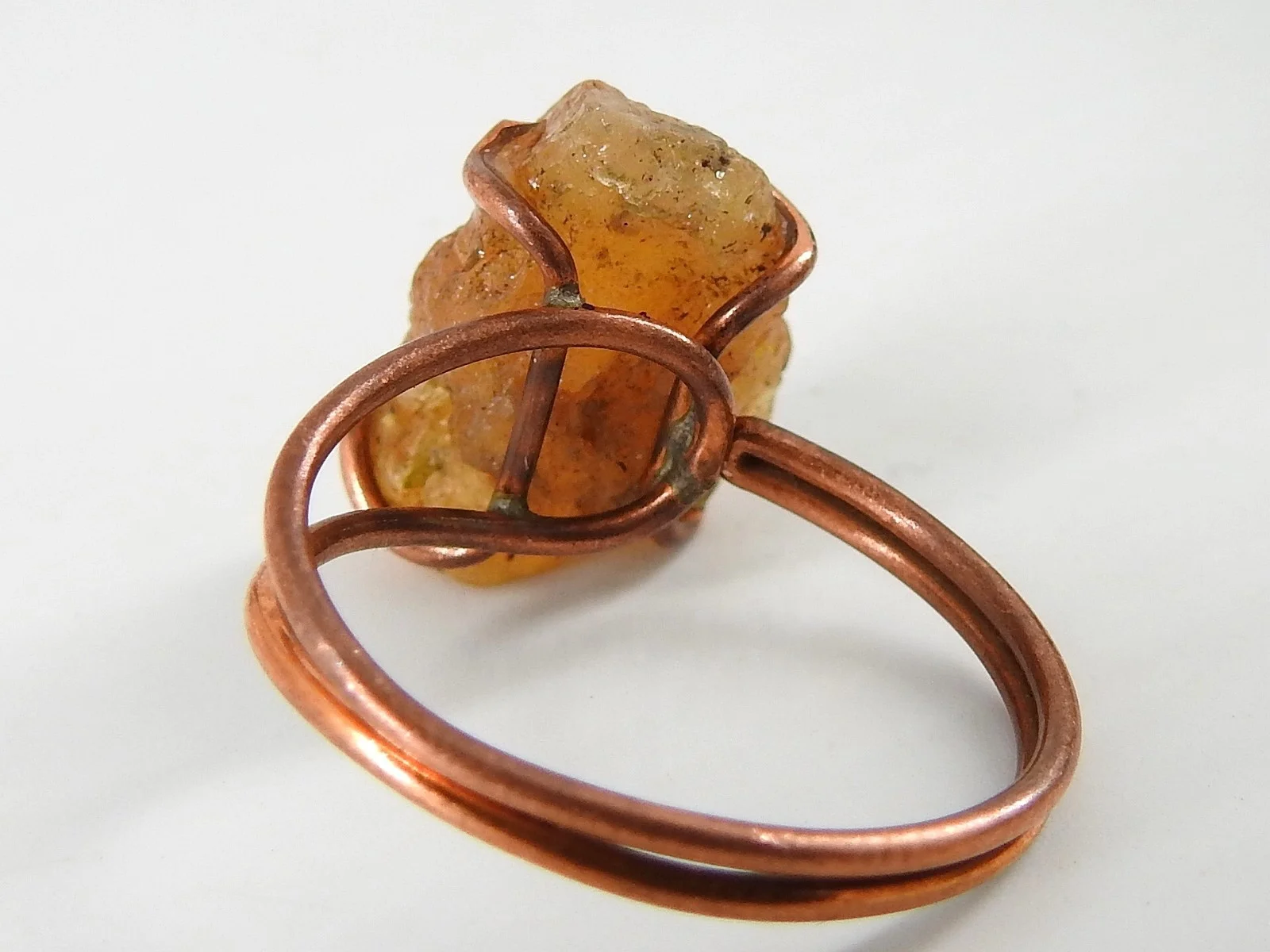 Imperial Topaz Natural Rough Copper Wire Wrapping Ring Handmade Minerals Gift For Her Fashionable Jewelry One Of A Kind