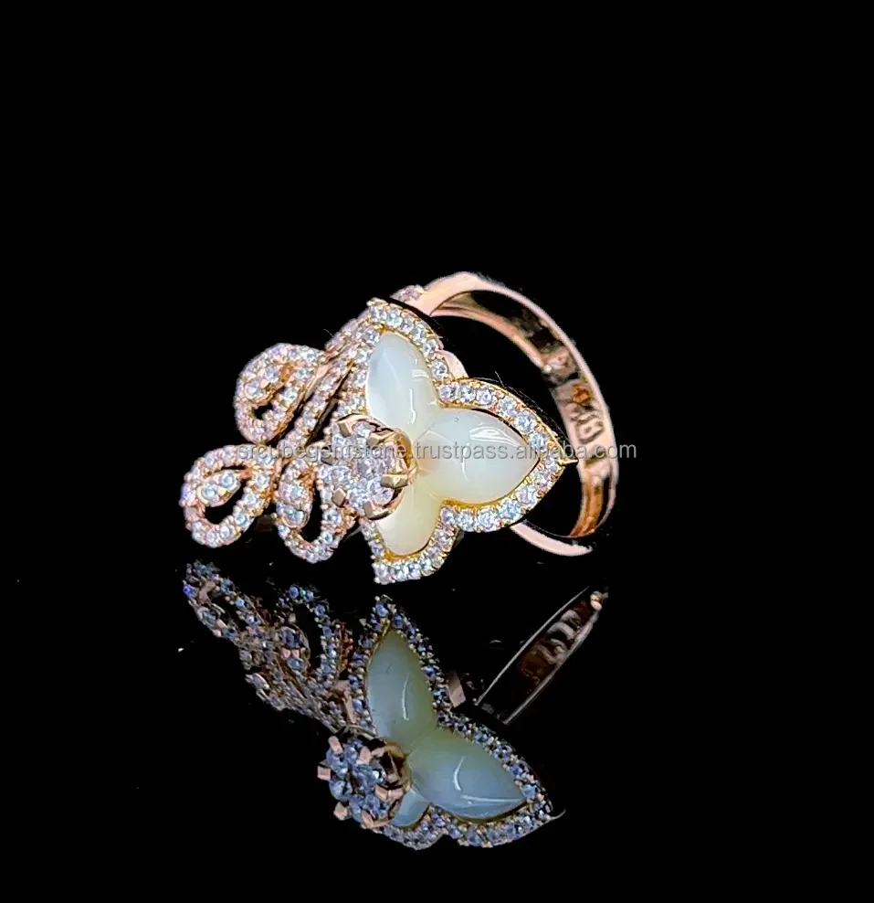 Luxury Diamond Gold Plated 925 Silver Indian Jewelry Hip Hop Floral Shape Ring Adjustable Ring For Women