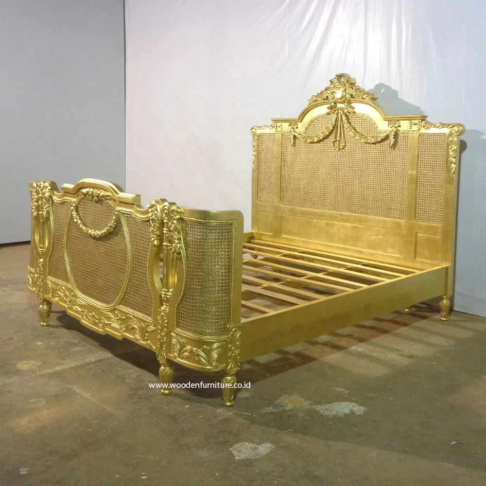 Золотая оправа для кровати из красного дерева и ротанга, сделано в Jepara Indonesia, предназначена для мебели спальни в американском стиле