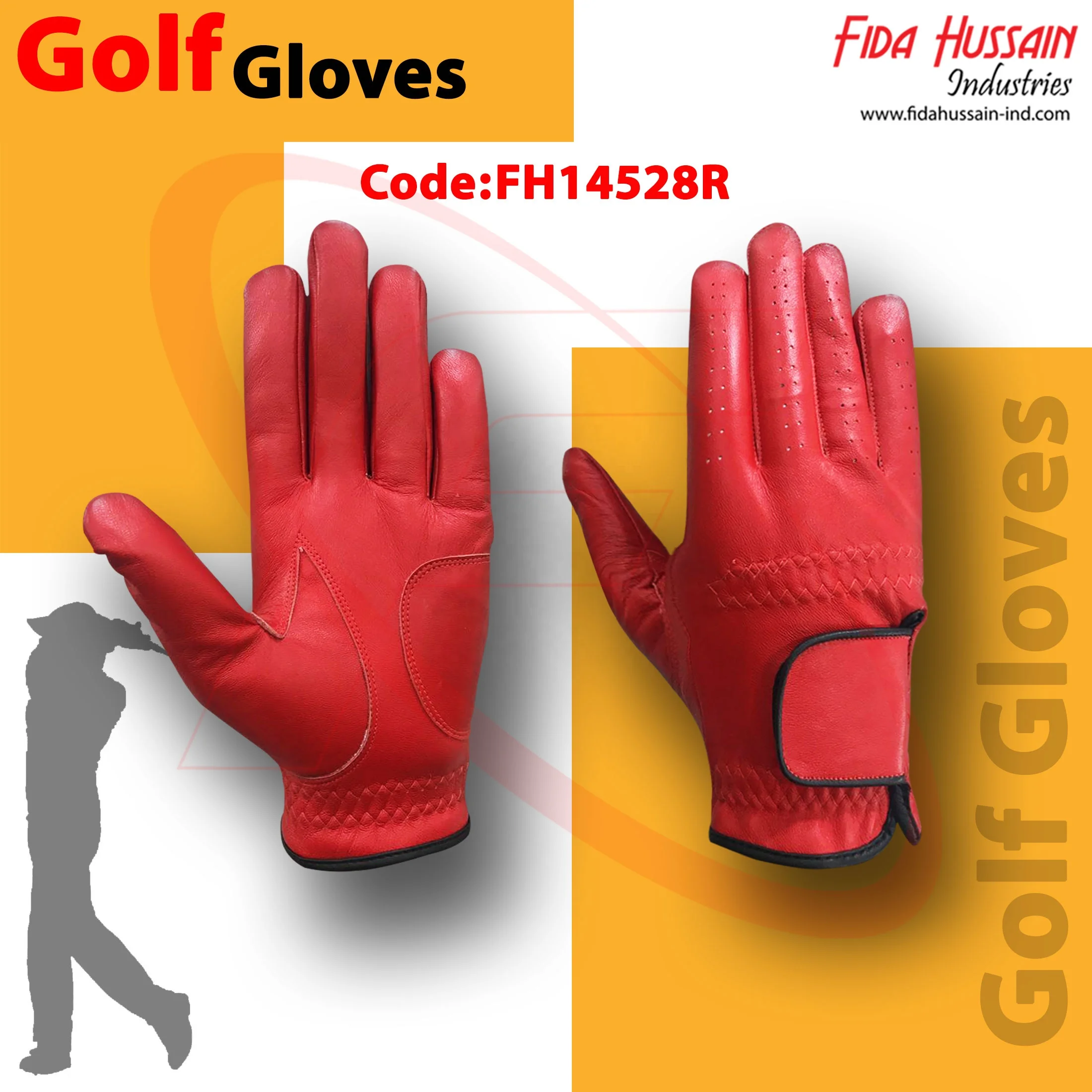 Hot Selling Breathable Premium Soft leather Golf Gloves In Red Color Comfortable Soft Red Leather Sports Safety Handschuhe