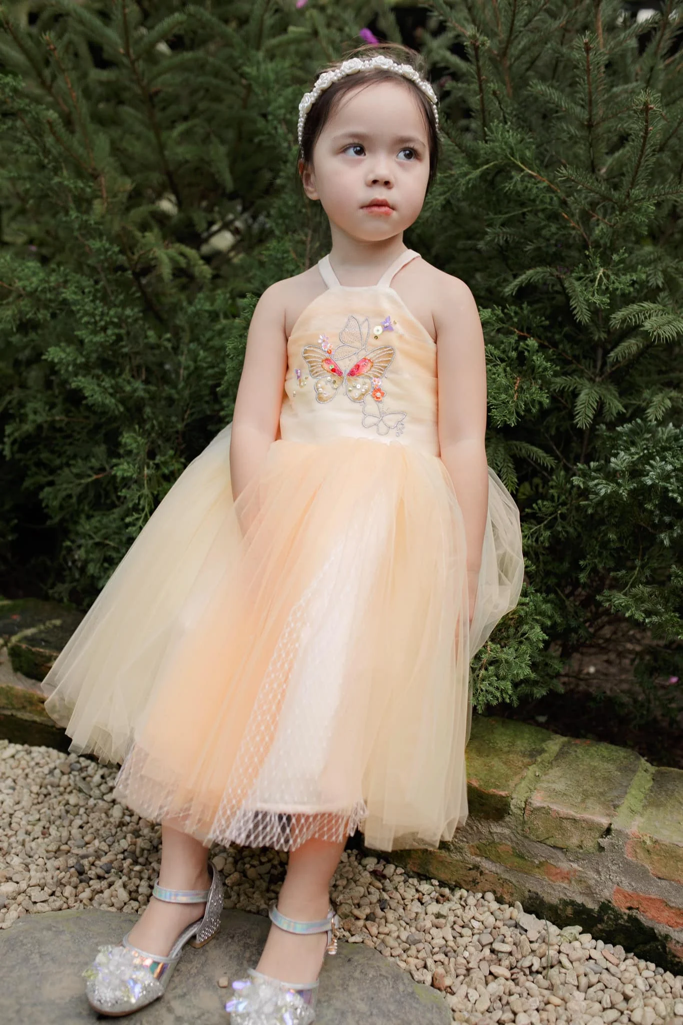 Boutique Sleeveless Assort Color Hand Beading Butterfly Embroidery Orange Wholesale Baby Girl Fairy Style Occasion Dress-Aurora