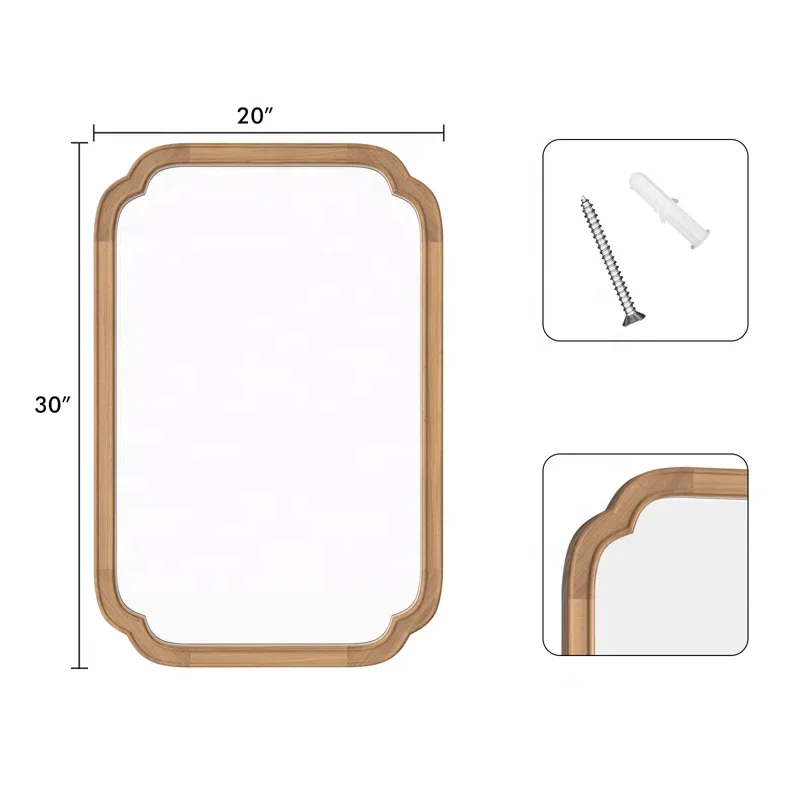 SWT Modern Country Decoration Wood Frame Round Corner Arched Rustic Wall Mirror