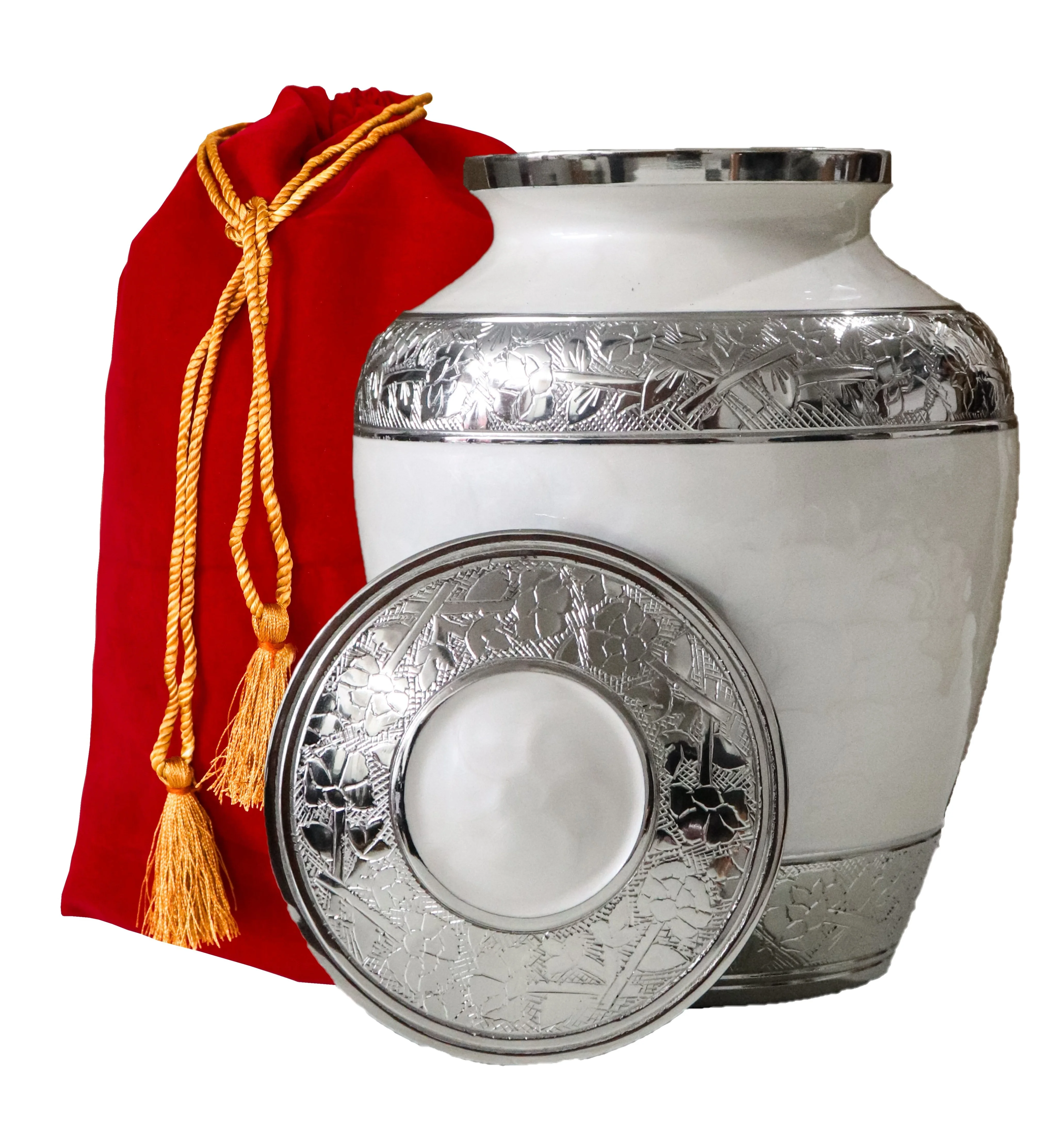 Aluminum white Enamel Engraved Memorial Containers For Ashes of Human Remains Manufacturer and Supplier From India