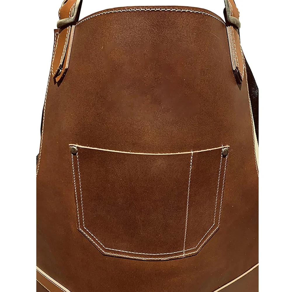 2021 Best Selling Adjustable Men Leather Apron Waterproof Oil Proof Industrial Apron