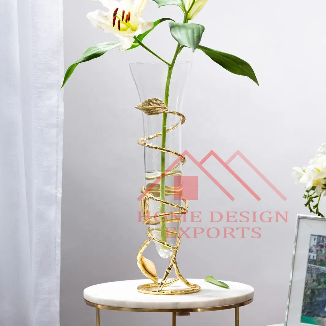 Decorative Fancy Metal Flower Vases for Bedroom and Living Room Most Selling Interior Decor Golden Leaf Design Table Vases