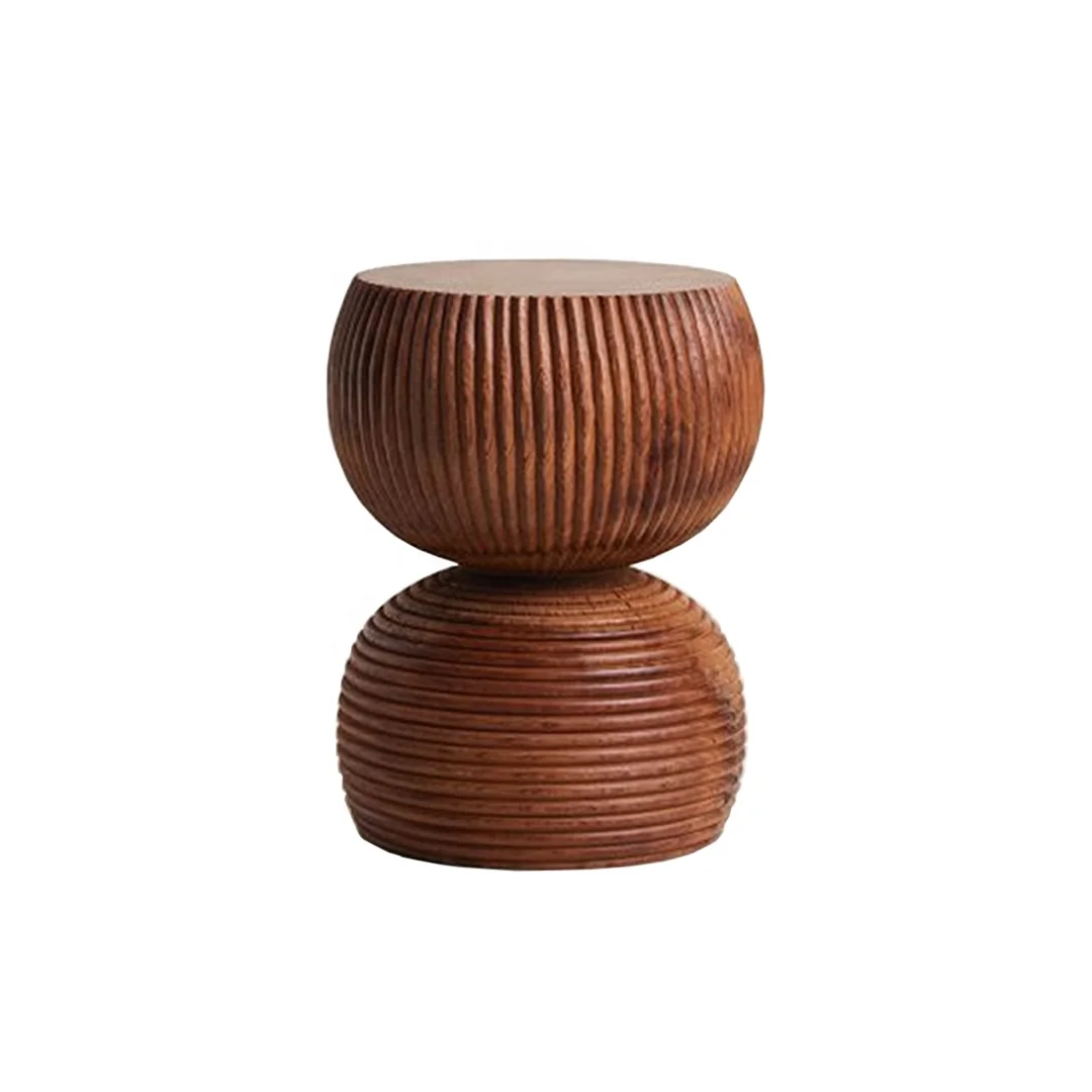 Modern Stool Solid Teak Wood With A Rippled Texture Natural Finish For Living Room Furniture Jati