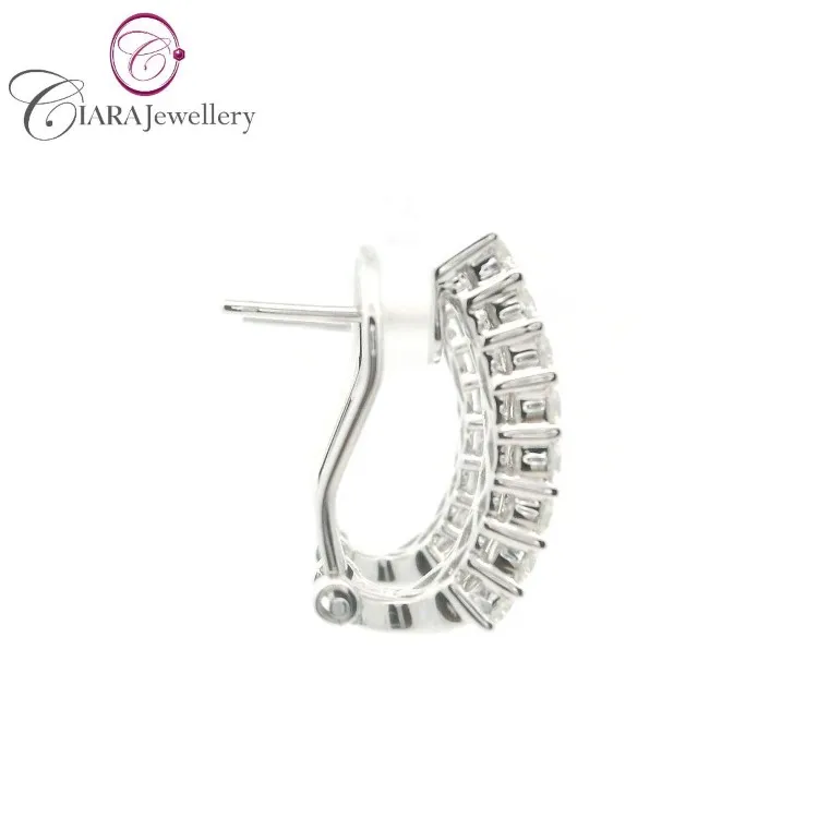 18K AU750 SOILD WHITE GOLD  REAL NATURAL DIAMOND DRESSING HOOP EARRING WITH OMEGA CLIPS