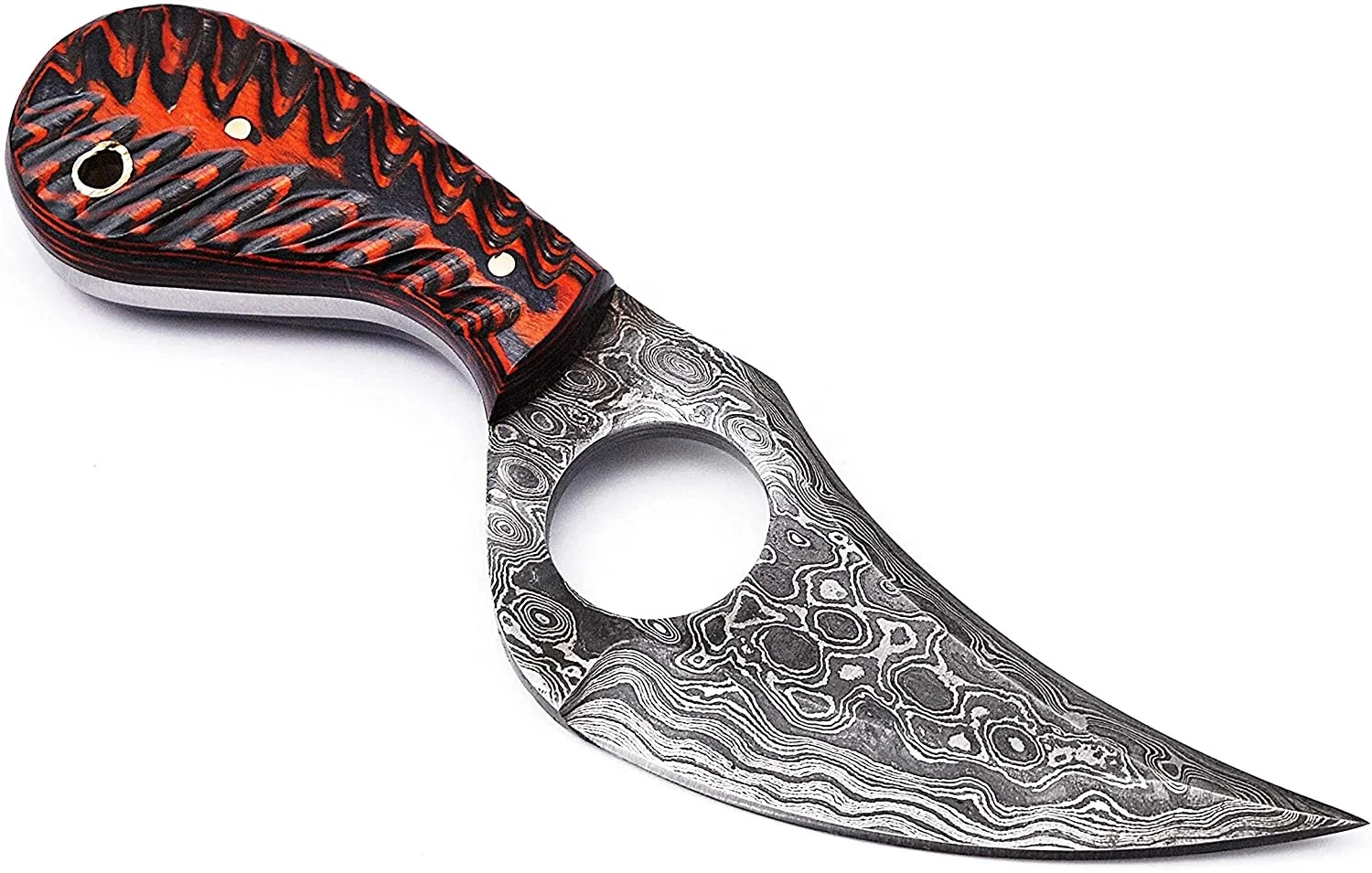 Handmade Custom Damascus Steel Fixed Blade Hunting Skinning Knife with Wooden Handle