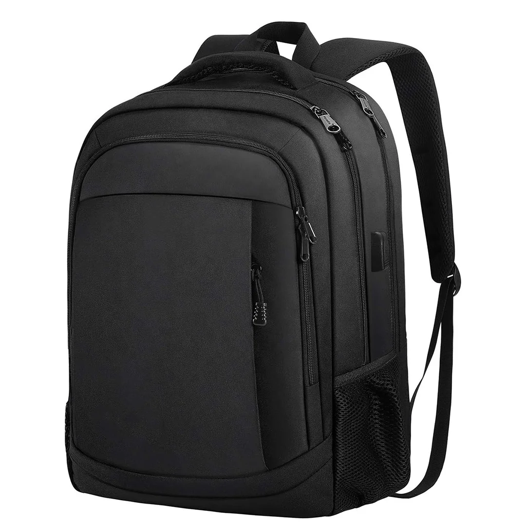 Wholesale Black Nylon Laptop Backpack Unisex USB Charging and Waterproof Features Stylish Rucksack for Students and Office Use