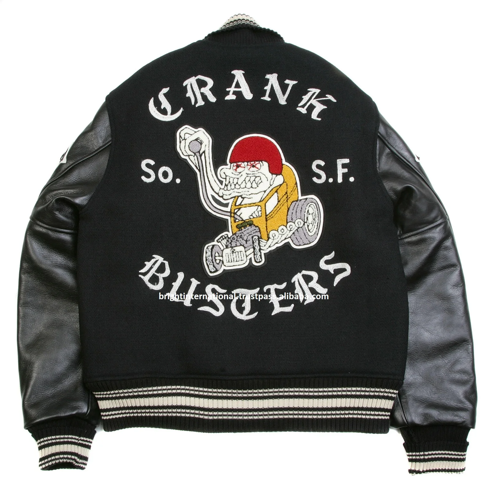 OEM Custom Chenille VarsityBlack Raglan Sleeve Regular Fit Crank Busters Vintage  Baseball Letterman Varisty Jacket Embroidery