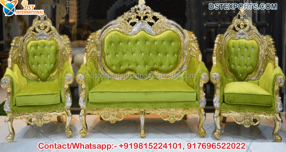 Stunning Silver Finish Bride Groom Sofa Set Asian Wedding Bridal Loveseats for Stage Wedding Silver Stage Throne Sofa Chairs