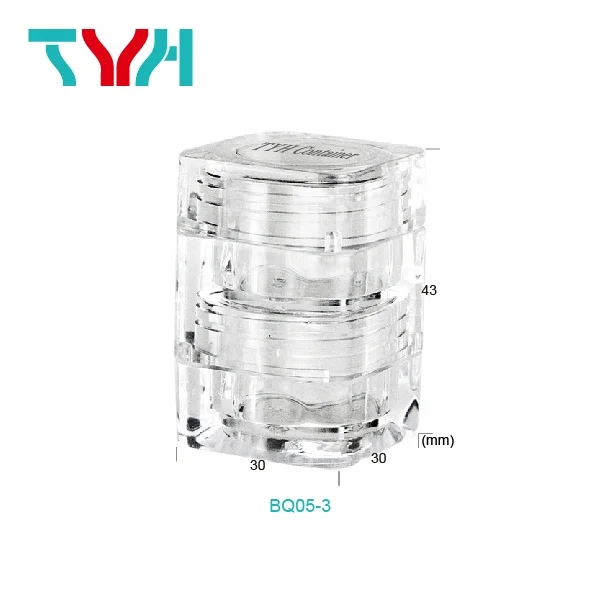 (BQ05-3) 10ML Square Shape Clear Color Cosmetics Jars, Stackable Small Jar (Cap + Middle + Base)