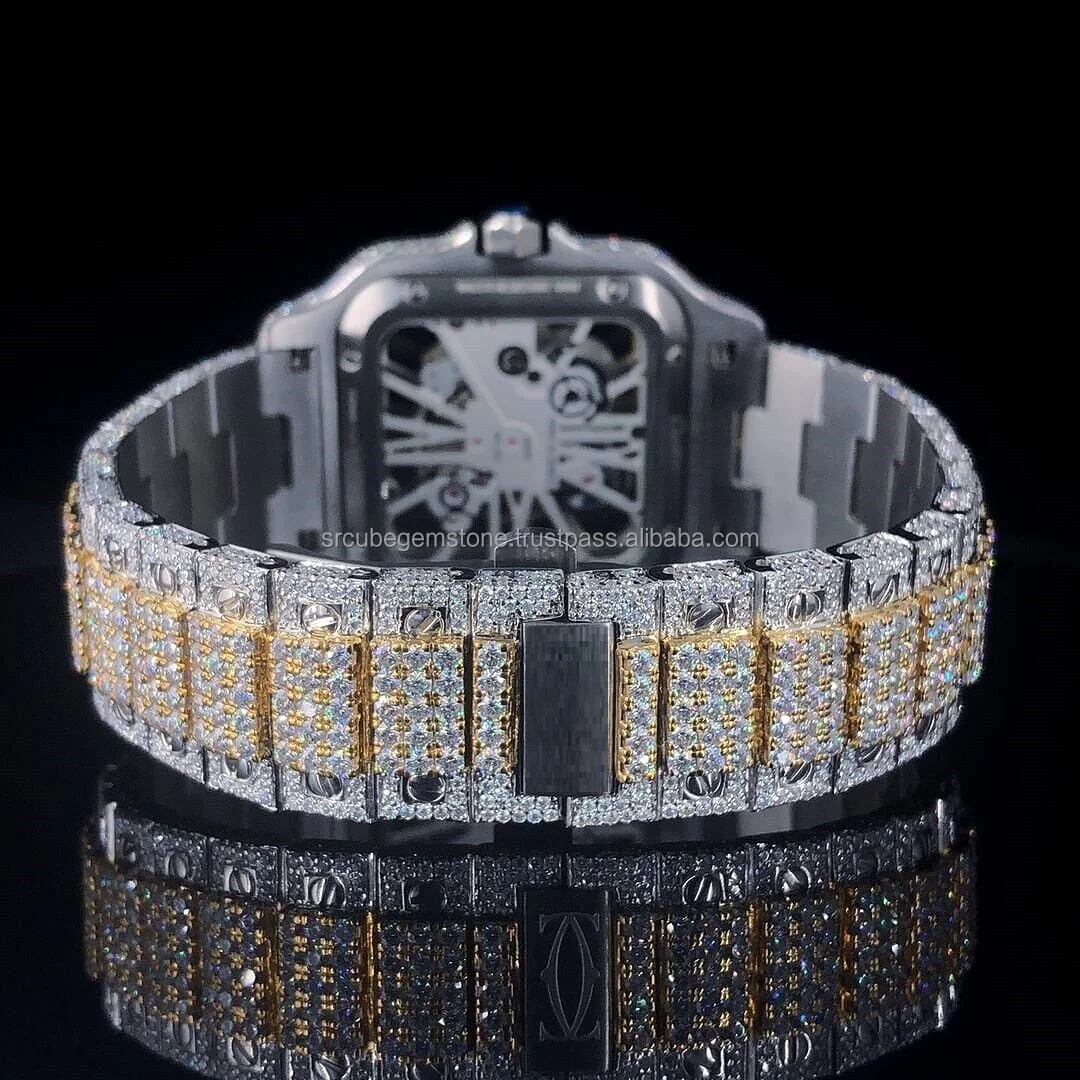 Премиум Роскошные полностью Замороженные Vvs Moissanite Алмазный Скелет часы из нержавеющей стали индивидуальные механические наручные для мужчин