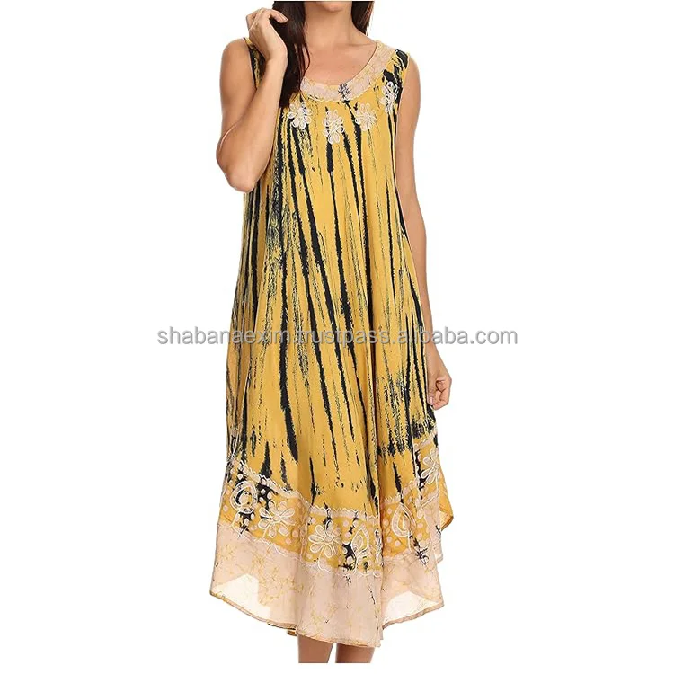 Beach Garments Multi Color Batik Umbrella Sleeveless Dresses Made in India Maxi Dress Ladies Embroidered Women Gowns