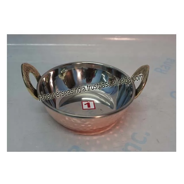 Top Selling Wholesale Copper Stainless Steel Hammered Karahi Indian Dishes Serve Ware for Vegetable and Curries Set of 4 Pcs