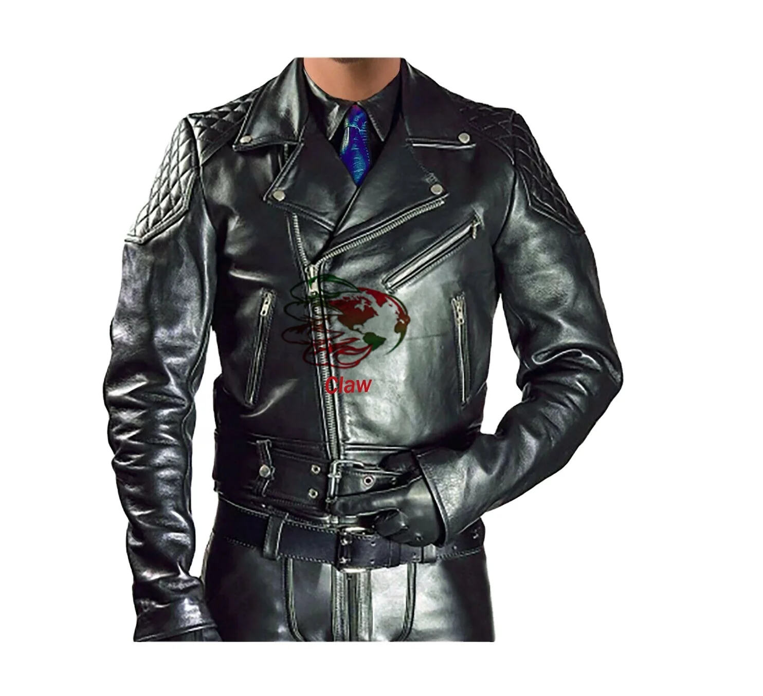 Real Cowhide Bikers Jacket Quilted Biker BLUF Quilted Gay Racing Jacket OEM