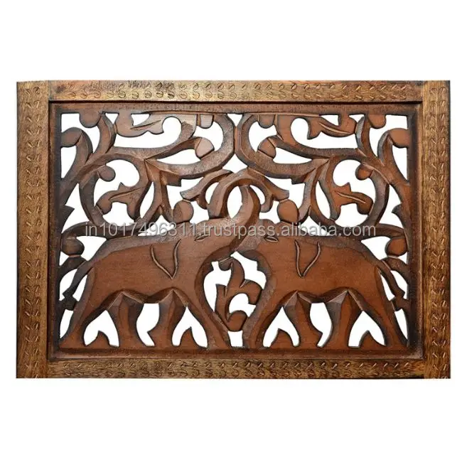 Handcrafted 4 Panel Room Partition (Brown) Solid Wood Decorative Screen (Free Standing Finish Color - Brown )