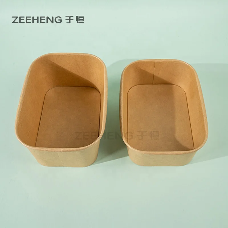 ZEEHENG Disposable Kraft Paper Rectangular Salad Bowls Soup Bowl With Lid