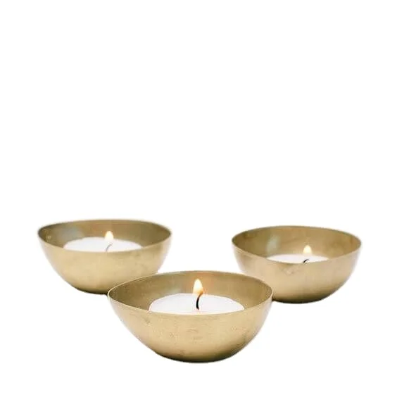 High Quality Decorative Set Of 3 Metal Aluminium Cast Oval Shape Design Embossed Mini Tea Light Cup Holder Gold For Table Decor