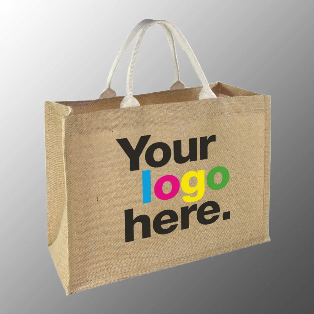 custom screen printed burlap jute tote bag with lamination inside shopping promotion bag custom printed with your logo